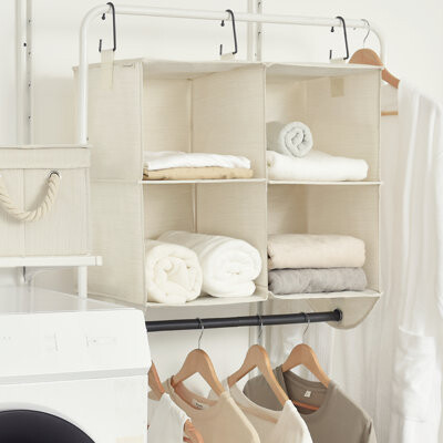 StorageWorks Hanging Closet Organizer with Metal Rod, Multi-Section Hanging Storage Shelves