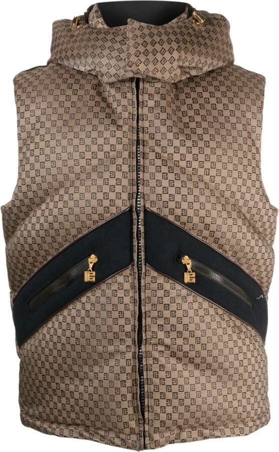 Balmain PB monogram-jacquard quilted gilet - ShopStyle Vests
