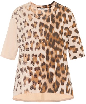 Roberto Cavalli Embellished leopard cotton T-shirt