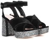 Miu Miu Velvet and glitter platform sandals