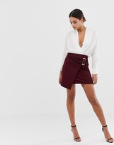 Thumbnail for your product : ASOS Design DESIGN ponte mini skirt with gold buckle trim-Red