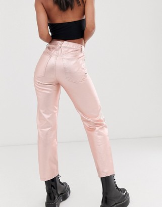 ASOS DESIGN florence authentic straight leg jeans in rose gold metalic pink