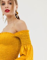 Thumbnail for your product : John Zack off shoulder shirred crop top in textured mustard