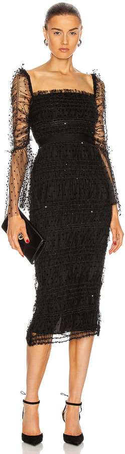 Self-Portrait Dot Mesh Midi Dress in Black | FWRD - ShopStyle