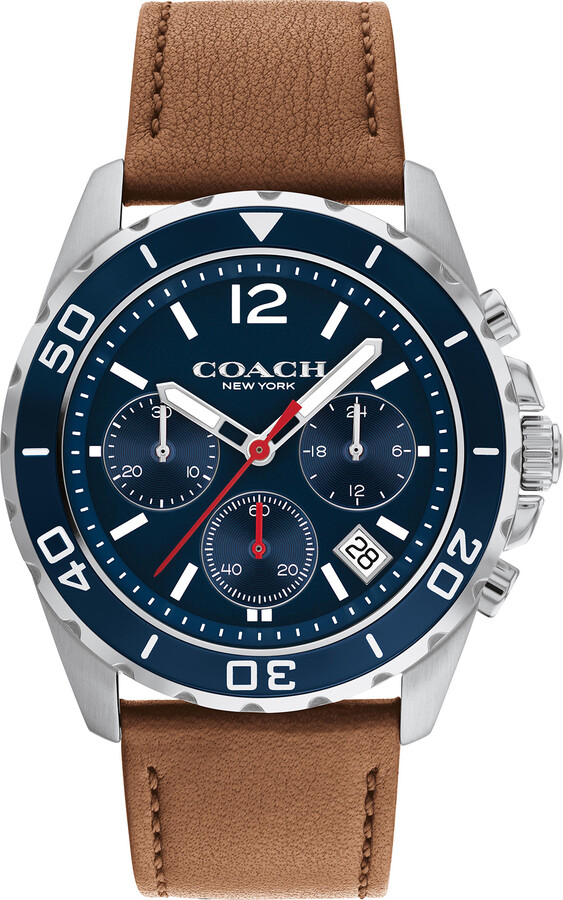 Zales Men's Coach Kent Chronograph Brown Strap Watch with Navy Blue