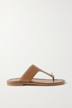 Stuart Weitzman Goldie Faux Pearl-embellished Leather Sandals - Brown