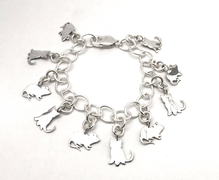 Etsy Kitten & Mouse Loaded Charm Bracelet Made From Silver Vintage American Dime Coins
