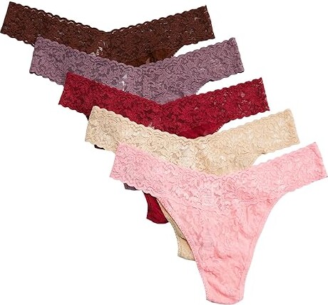 Signature set of five stretch-lace low-rise thongs