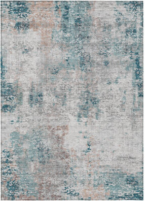 HomeRoots 10' X 14' Teal Blue Beige And Copper Abstract Washable Indoor Outdoor Area Rug