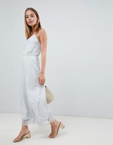 Thumbnail for your product : ASOS DESIGN Petite cami jersey jumpsuit with lace trim and button front
