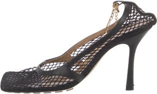 Bottega Veneta Leather Slingback Pumps Black Chain-Link & Mesh Accents Square-Toes Buckle Closure at Ankles Unfortunately, due to restrictions, this item may not be eligible for shipping in all areas.