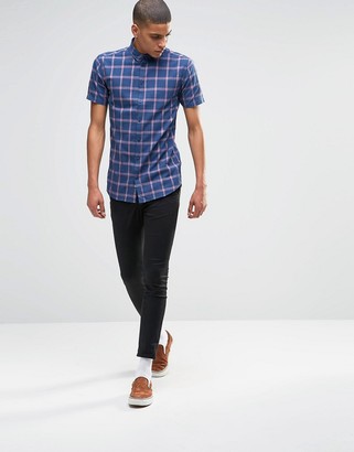 Minimum Shirt With Navy Check Short Sleeves In Slim Fit