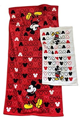 Disney Mickey Mouse Bath And Hand Towel Set Bundle: Two Items - Bath and Hand Towel Red Black White