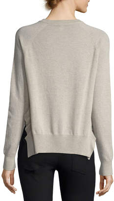 Autumn Cashmere Crewneck Long-Sleeve Boxy Pullover Sweater w/ Ruffles