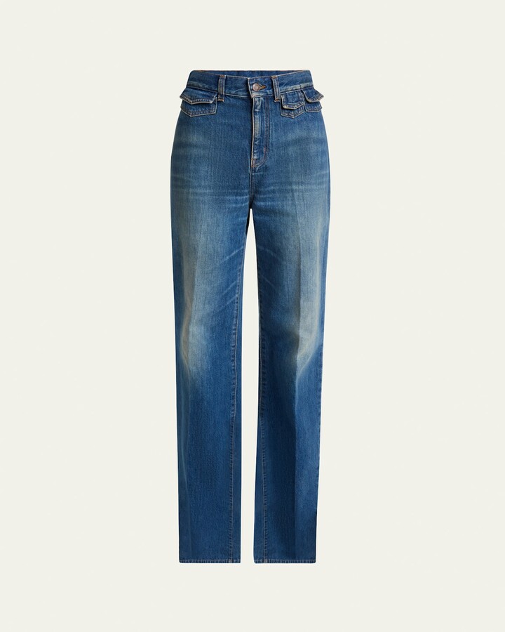 Chloé High-Waisted Flared Jeans with Flap Pockets