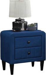 Mercer41 Navy Blue Color Velvet Gorgeous 1Pc Nightstand Bedside Table 2X Drawers Bedroom Furniture Sleek Design Tempered Legs