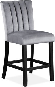 Counter Height Dining Chairs ( Of 2), Velvet Upholstered, Back, Black And Gray Modern Velvet, Stable Wood