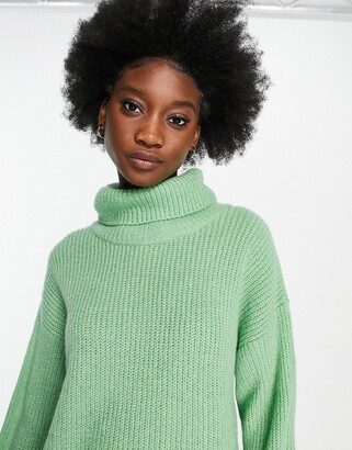 ASOS DESIGN jumper in rib with high neck in sage