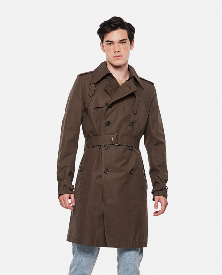 Mens Clothing Coats Raincoats and trench coats Alexander McQueen Cotton Illustration-print Trench Coat in Green for Men 
