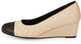 Thumbnail for your product : Neiman Marcus Lancer Two-Tone Quilted Cap-Toe Wedge, Pudding/Black