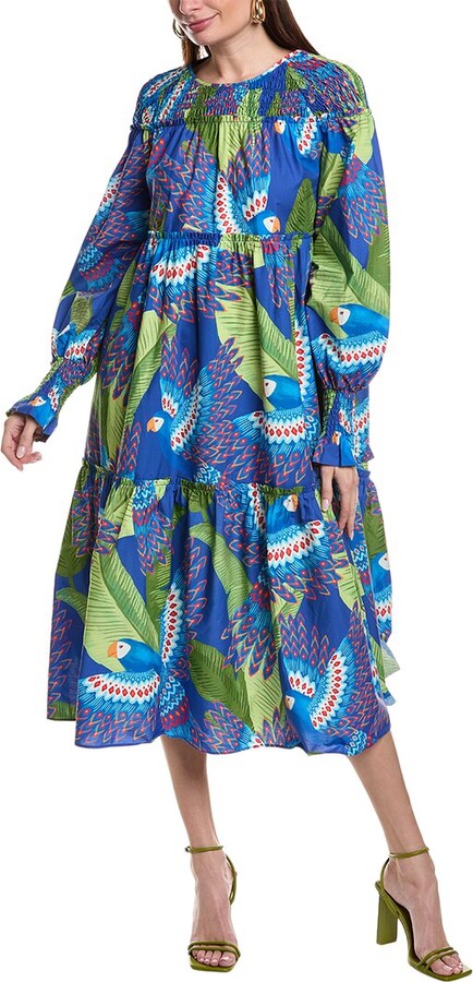 Farm Rio Blue Macaw Midi Dress - ShopStyle