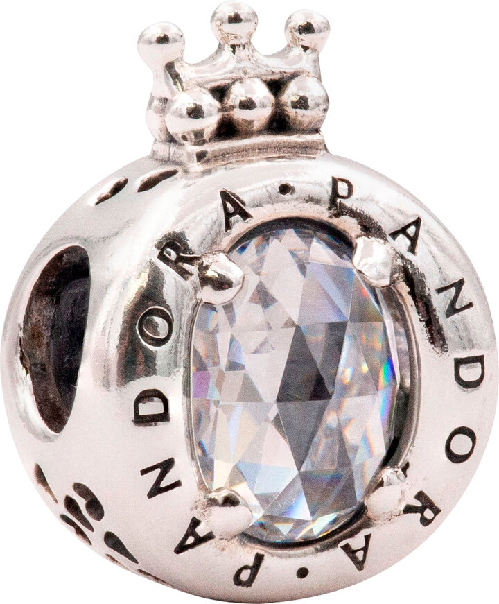 Crown O Sterling Silver Charm With Clear Cubic Zirconia -
