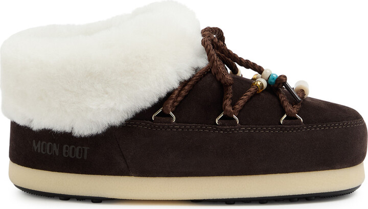 Moon Boot Evx Padded Suede Beads Mules Dark Brown/natural UK4