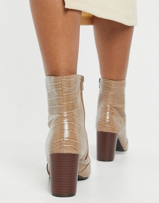 Simply Be extra wide fit heeled boot in taupe croc