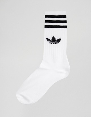 adidas solid crew 3 pack socks in white s21489 - ShopStyle
