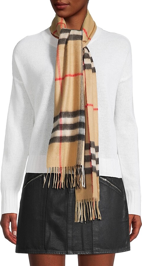 Women's Giant Check Cashmere Scarf - Stone Check