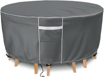 Round Patio Table Cover Waterproof, Outdoor Furniture Covers For Round Table Set, 600D Heavy Duty, 96" Dia X 28" H, Grey