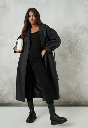 Missguided Black Faux Leather Balloon Sleeve Trench Coat - ShopStyle