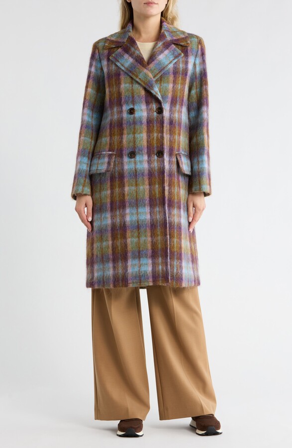 Fleurette Boxy Plaid Double Breasted Coat