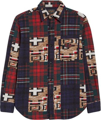 Beams Guide Patchwork Jacquard Button-Up Wool Shirt