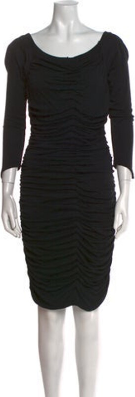 Nina Ricci Sheath Dress Black Three-Quarter Sleeve with Scoop Neck Concealed Zip Closure at Back Size not listed, estimated from measurements. Designer