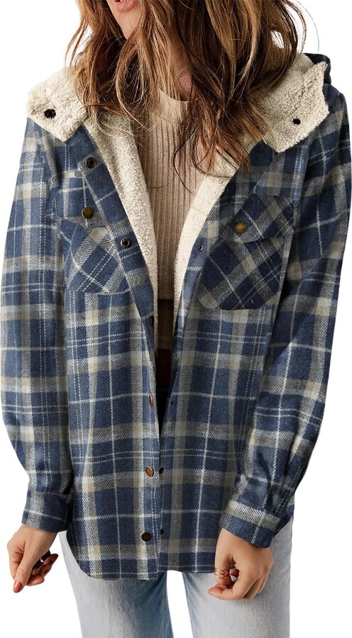 Zeiayuas Womens Plaid Shacket Jacket Long Sleeve Button Down