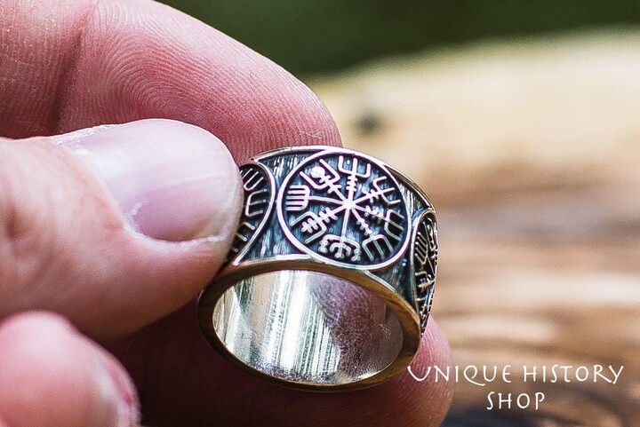 Viking Compass Ring - Vegvisir Jewelry Crafted With Norse Tradition Sterling Silver Ancient Magic Symbol Band