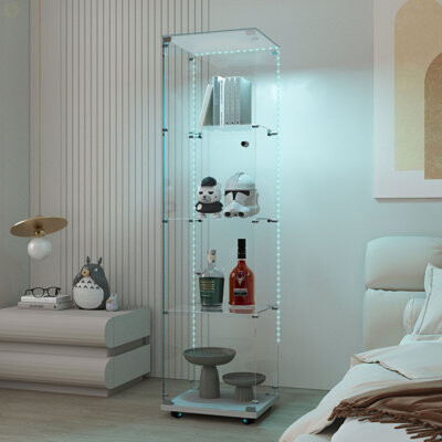 Tempered Glass Display Cabinet,Wine Cabinet, Storage Cabinet,File Cabinet, Tempered Glass Top,Bluetooth LED Light Strip,With Door Lock,Suitable For Li