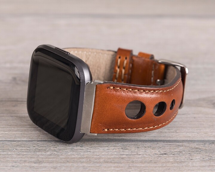 Burnished Tan Holo Leather Fitbit Watch Band, Versa 1-2-3-4-Lite-Sense-Sense 2