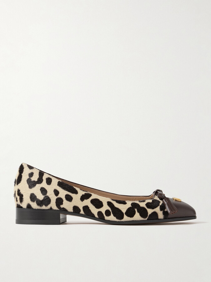 Valentino Garavani Ballerina Leather-trimmed Leopard-print Calf Hair Flats - Animal print