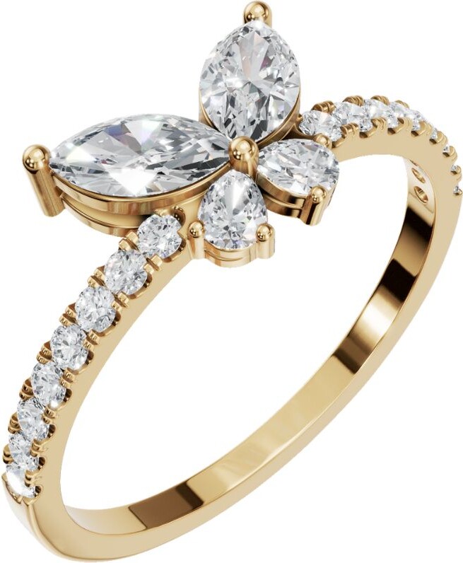 Aya Fine Jewelry Fourteen Kt Yellow Gold Sparkle Butterfly Halo Ring