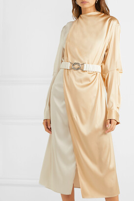 Bottega Veneta Belted Two-tone Stretch-silk Satin Wrap Dress - Ivory