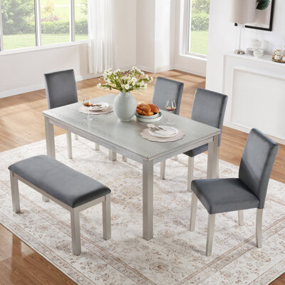 Lark Manor 6-Piece Wooden Dining Table Set With 4 Upholstered Chairs And Bench For Kitchen & Dining Room