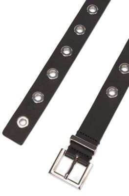 HUGO BOSS Pin-buckle belt in Italian leather with metallic eyelets