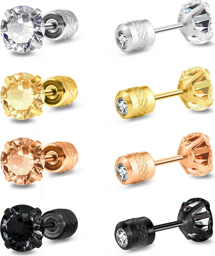 FINREZIO 6 Pairs Stainless Steel Black CZ Hoop & Stud Earrings Set for Men Women Unisex Cubic Zirconia Ear Piercing Jewelry Hypoallergenic 
