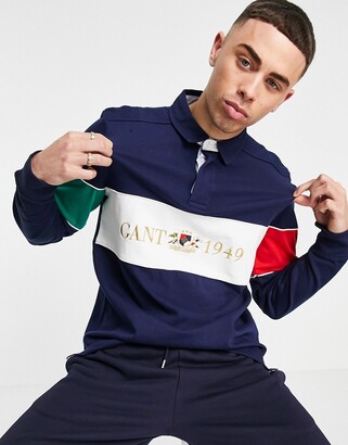 Gant flag crest panel logo color block heavy rugby polo in classic blue -  ShopStyle Long Sleeve Shirts