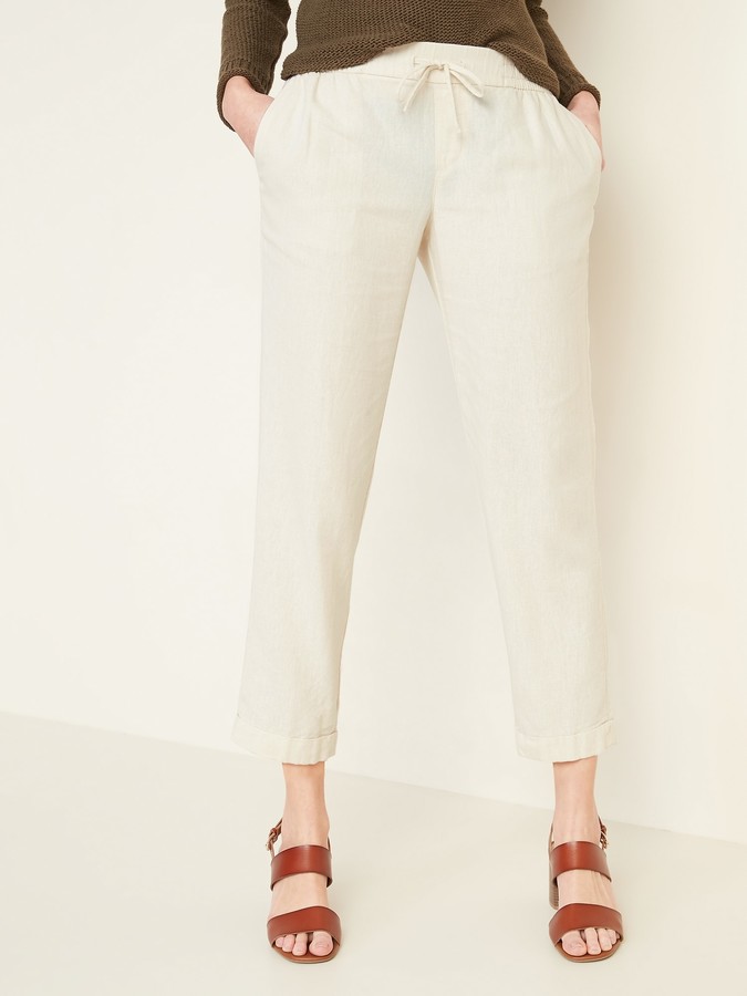 old navy mid rise linen blend cropped pants