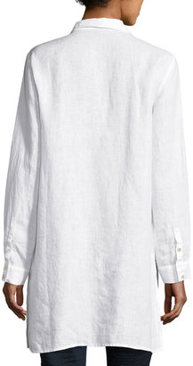 Eileen Fisher Long-Sleeve Collared Henley Linen Tunic
