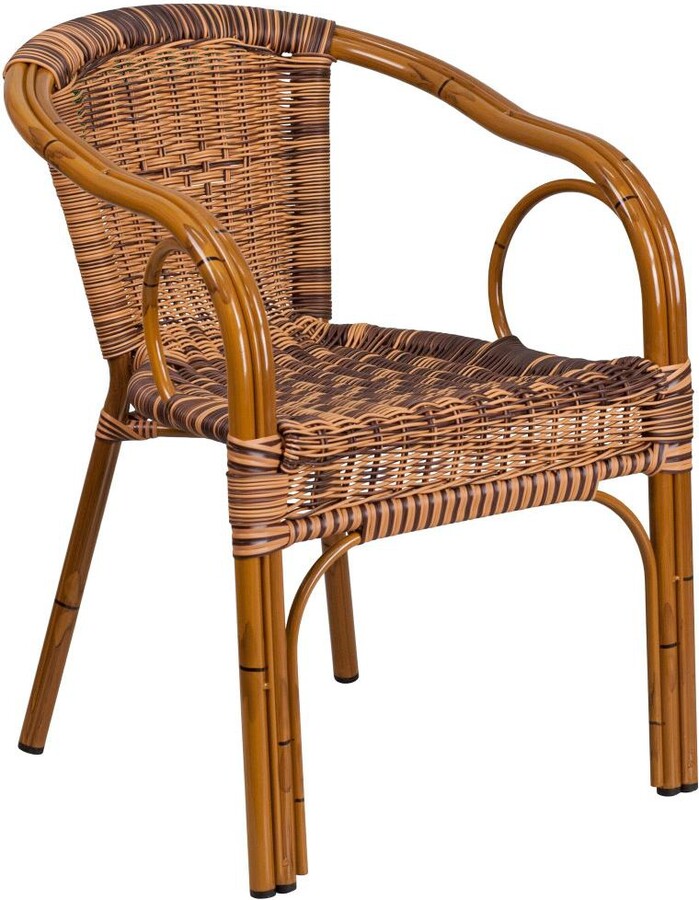 Merrick Lane Esna Series Stacking Rattan Patio Chair With Bamboo Look