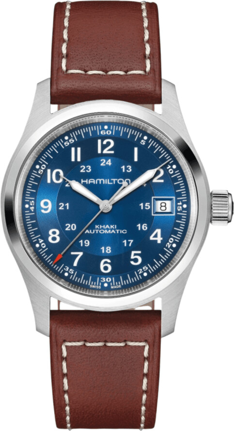 Hamilton Khaki Field Auto 38MM Blue Dial Leather Strap Men's Watch H70455540